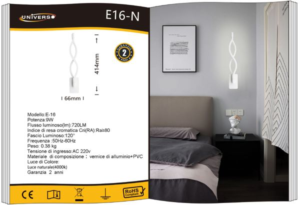 UNIVERSO APPLIQUE DA MURO USO INTERNO E16-C A LED