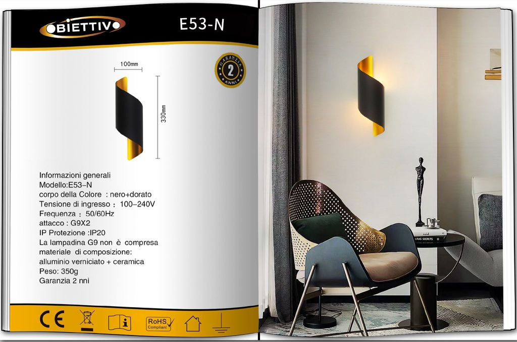 UNIVERSO APPLIQUE DA MURO USO INTERNO E53-B A LED G9