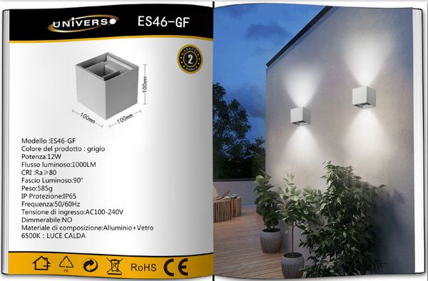 UNIVERSO APPLIQUE DA MURO USO ESTERNO ES46-GF A LED GRIGIO