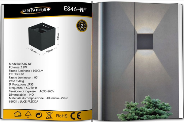 UNIVERSO APPLIQUE DA MURO USO ESTERNO ES46-NF A LED NERO