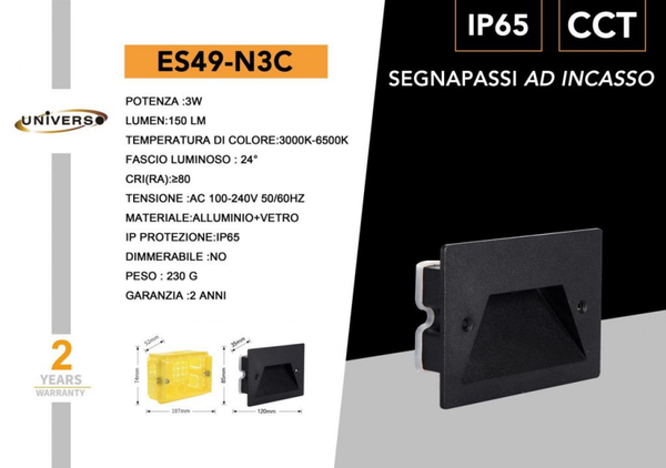 UNIVERSO APPLIQUE DA MURO USO ESTERNO ES49-B3C A LED 6500K-4000K-3000K REGOLABILE