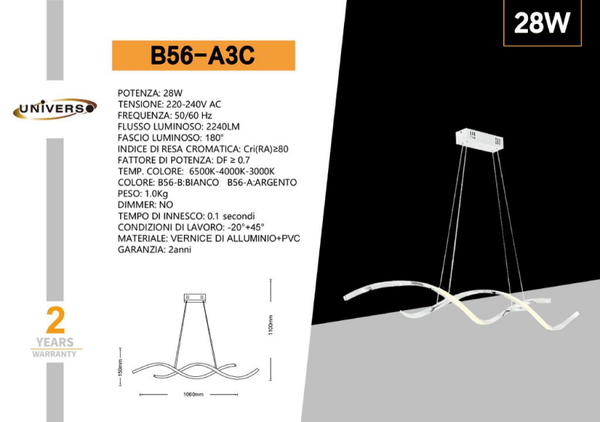 UNIVERSO LAMPADARIO B56-A3C A LED 6500K-4000K-3000K REGOLABILE