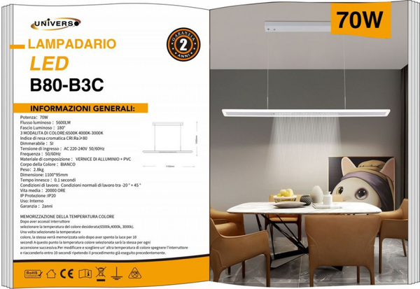UNIVERSO LAMPADARIO B80-B3C A LED 6500K-4000K-3000K REGOLABILE
