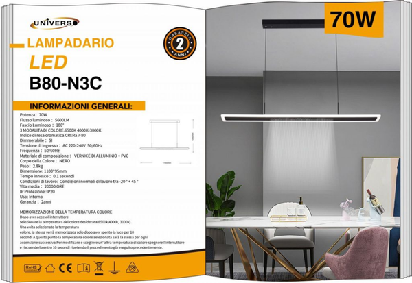 UNIVERSO LAMPADARIO B80-N3C A LED 6500K-4000K-3000K REGOLABILE