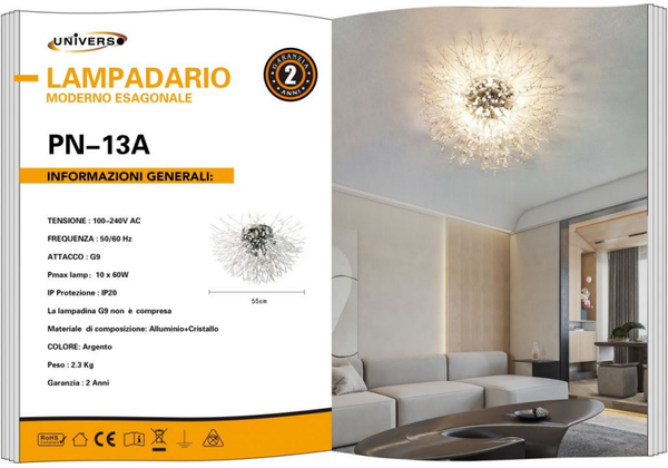 UNIVERSO PLAFONIERA PN-13A A LED G9 ARGENTO