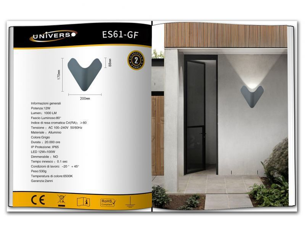 UNIVERSO APPLIQUE DA MURO USO ESTERNO ES61-GC A LED GRIGIO