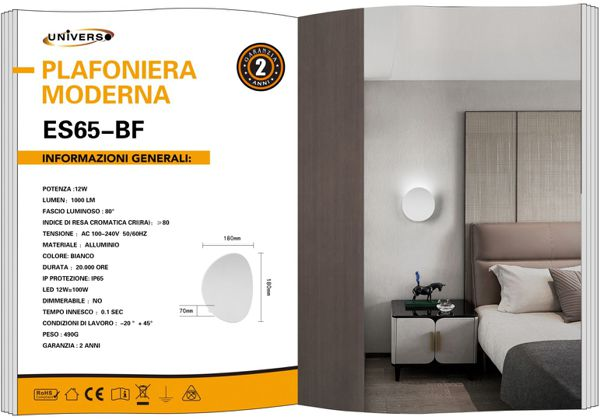 UNIVERSO APPLIQUE DA MURO USO ESTERNO ES65-BC A LED BIANCO