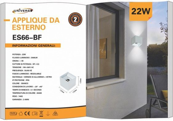 UNIVERSO APPLIQUE DA MURO USO ESTERNO ES66-BC A LED BIANCO
