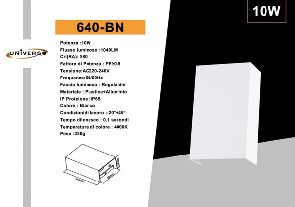 UNIVERSO APPLIQUE DA MURO USO ESTERNO 640-BC A LED