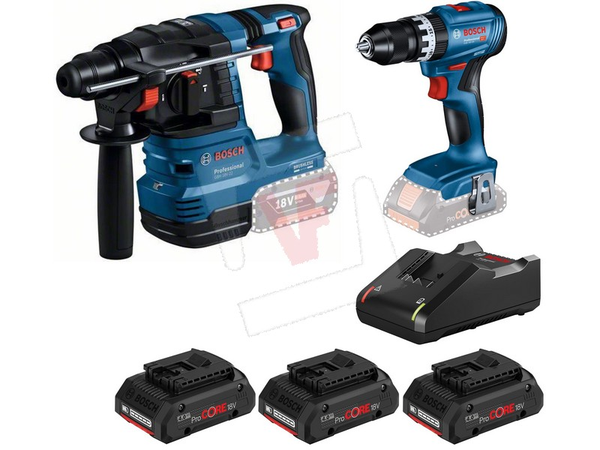 Trapani battenti e demolitori Bosch KIT Martello GBH 18V-22 + Trapano GSB 18V-45 + Set ricarica 54628