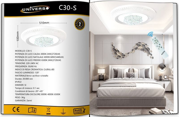 UNIVERSO PLAFONIERA C30-S A LED  6500K-4000K-3000K REGOLABILE