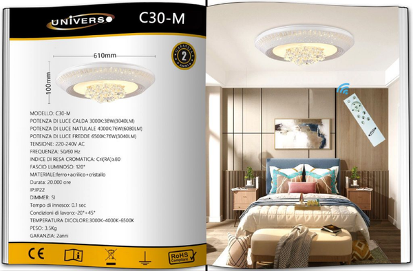 UNIVERSO PLAFONIERA C30-M A LED  6500K-4000K-3000K REGOLABILE