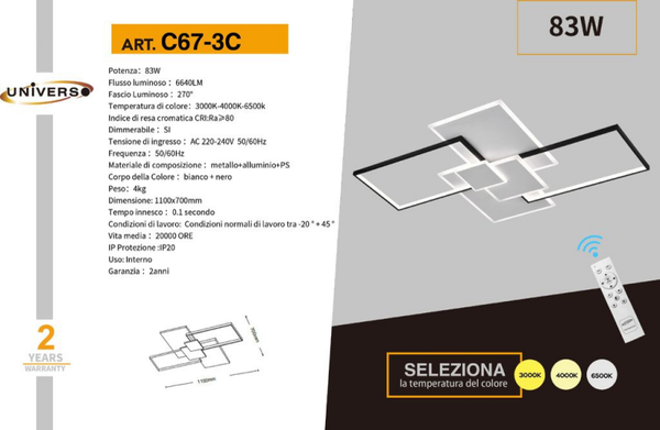 UNIVERSO PLAFONIERA C67-3C A LED  6500K-4000K-3000K REGOLABILE