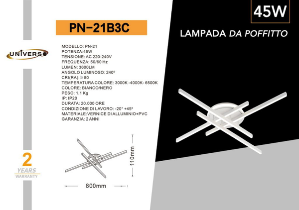 UNIVERSO PLAFONIERA PN-21B3C A LED 6500K-4000K-3000K REGOLABILE