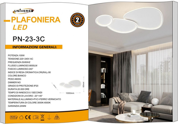 UNIVERSO PLAFONIERA PN-23-3C A LED 6500K-4000K-3000K REGOLABILE
