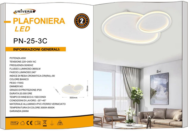 UNIVERSO PLAFONIERA PN-25-3C A LED 6500K-4000K-3000K REGOLABILE