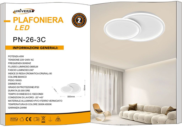 UNIVERSO PLAFONIERA PN-36-3C A LED 6500K-4000K-3000K REGOLABILE
