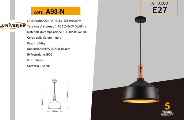 UNIVERSO LAMPADARIO A93-B A LED E27