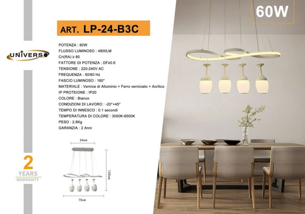 UNIVERSO LAMPADARIO LP-24-B3C A LED 6500K-4000K-3000K REGOLABILE