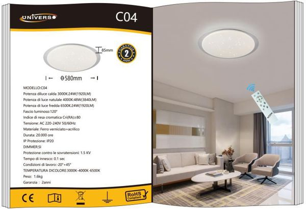 UNIVERSO PLAFONIERA C04 A LED 6500K-4200K-3000K REGOLABILE