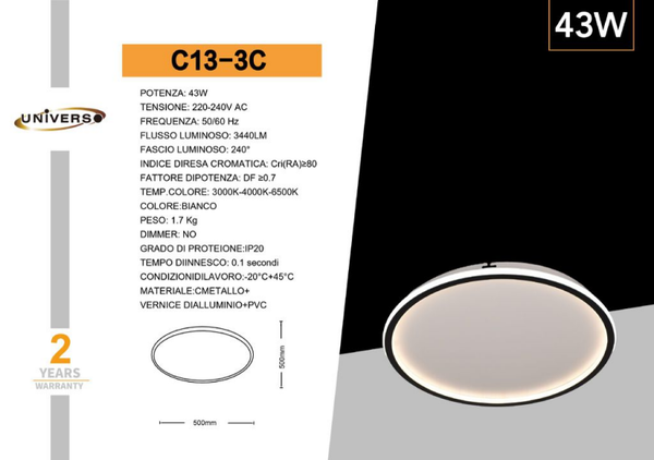 UNIVERSO PLAFONIERA C13-3C A LED 6500K-4000K-3000K REGOLABILE