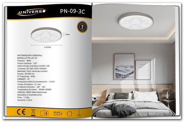 UNIVERSO PLAFONIERA PN-09-3C A LED 6500K-4000K-3000K REGOLABILE