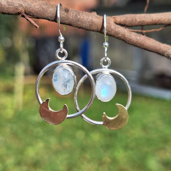 Boucles d'oreilles pierre de lune arc-en-ciel