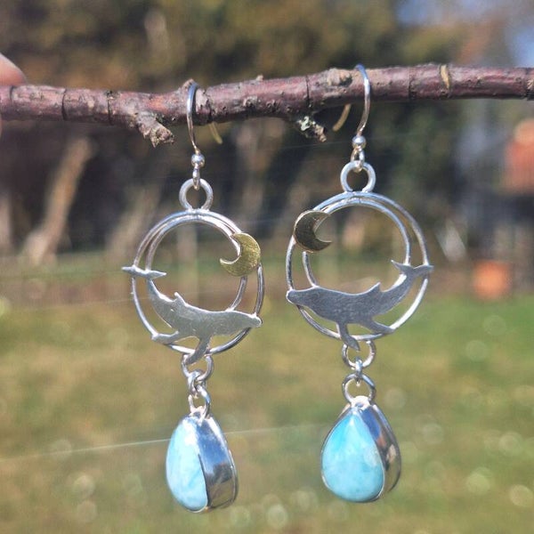 Boucles d'oreilles larimar et baleine