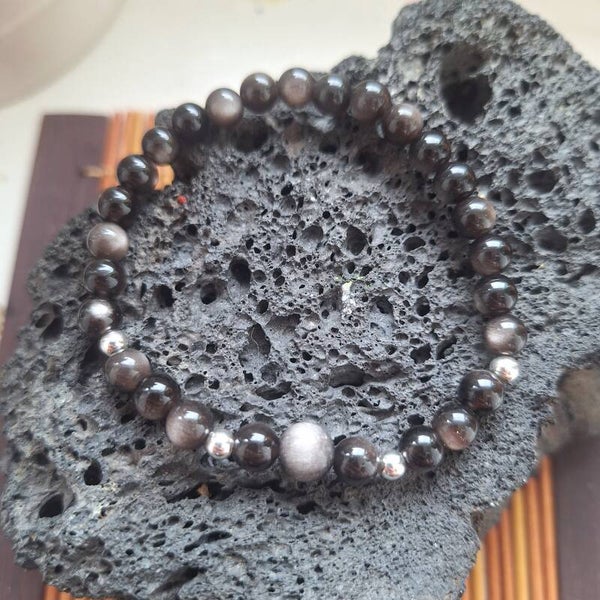 Bracelet obsidienne argentée