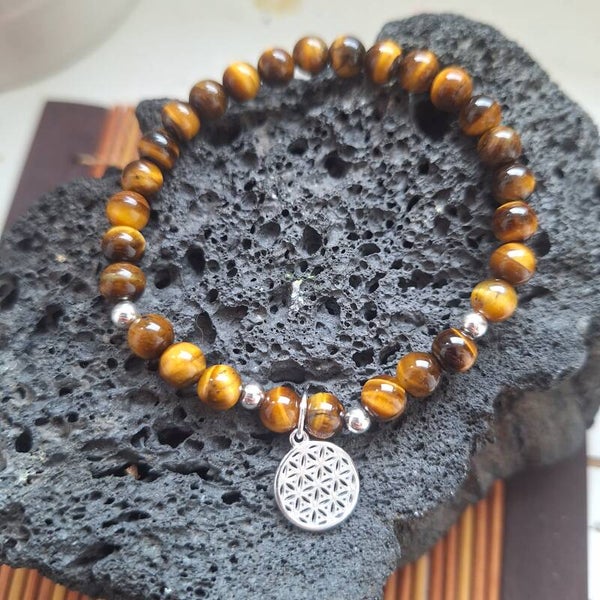 Bracelets œil de tigre et fleur de vie