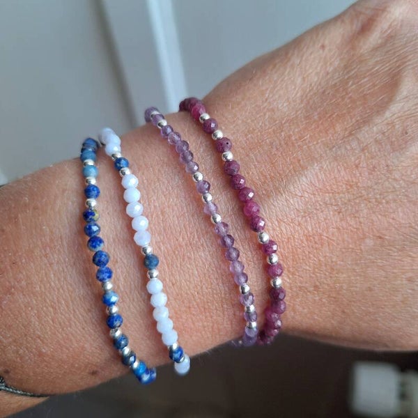 Bracelets fins argent et perles à facettes