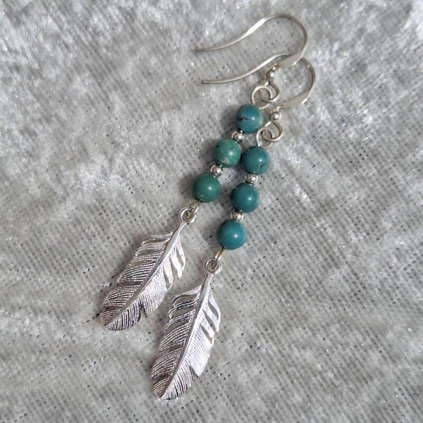 Boucles d'oreilles plume et turquoise