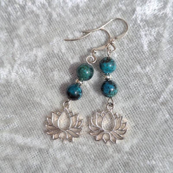 Boucles d'oreilles lotus et chrysocolle