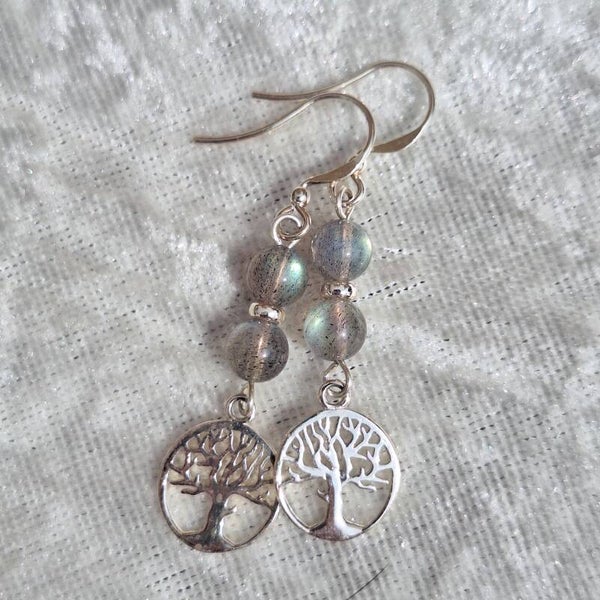 Boucles d'oreilles arbre de vie et labradorite