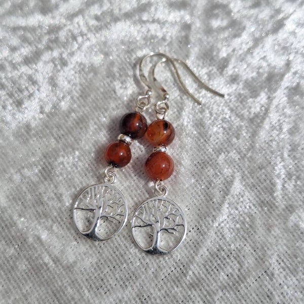 Boucles d'oreilles arbre de vie et agate sarde