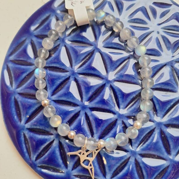 Bracelet en labradorite et colibri