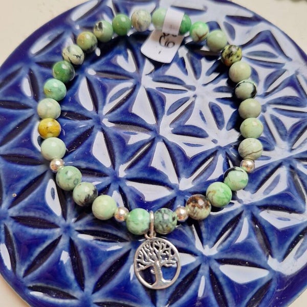 Bracelet en variscite avec arbre de vie