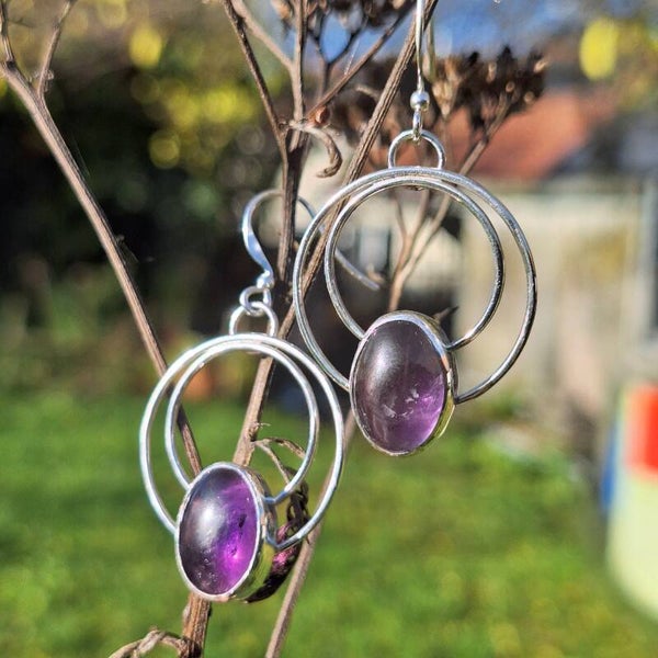 Boucles d'oreilles serties - améthyste