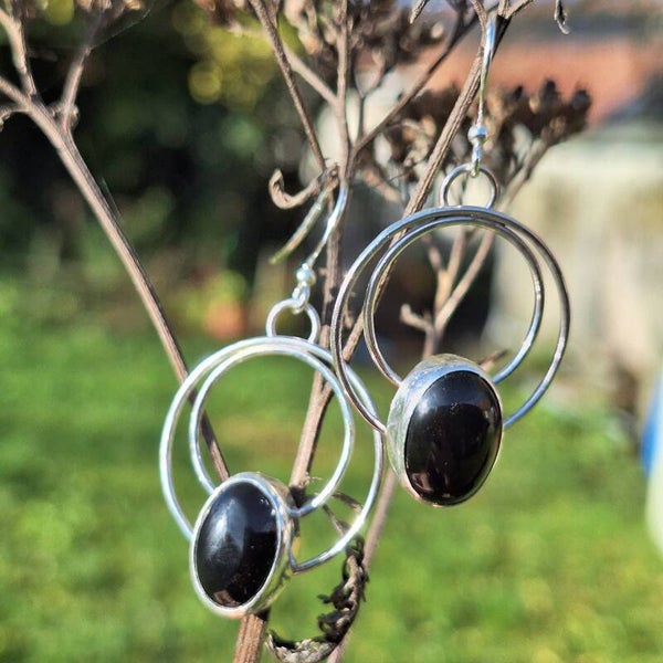 Boucles d'oreilles serties - onyx