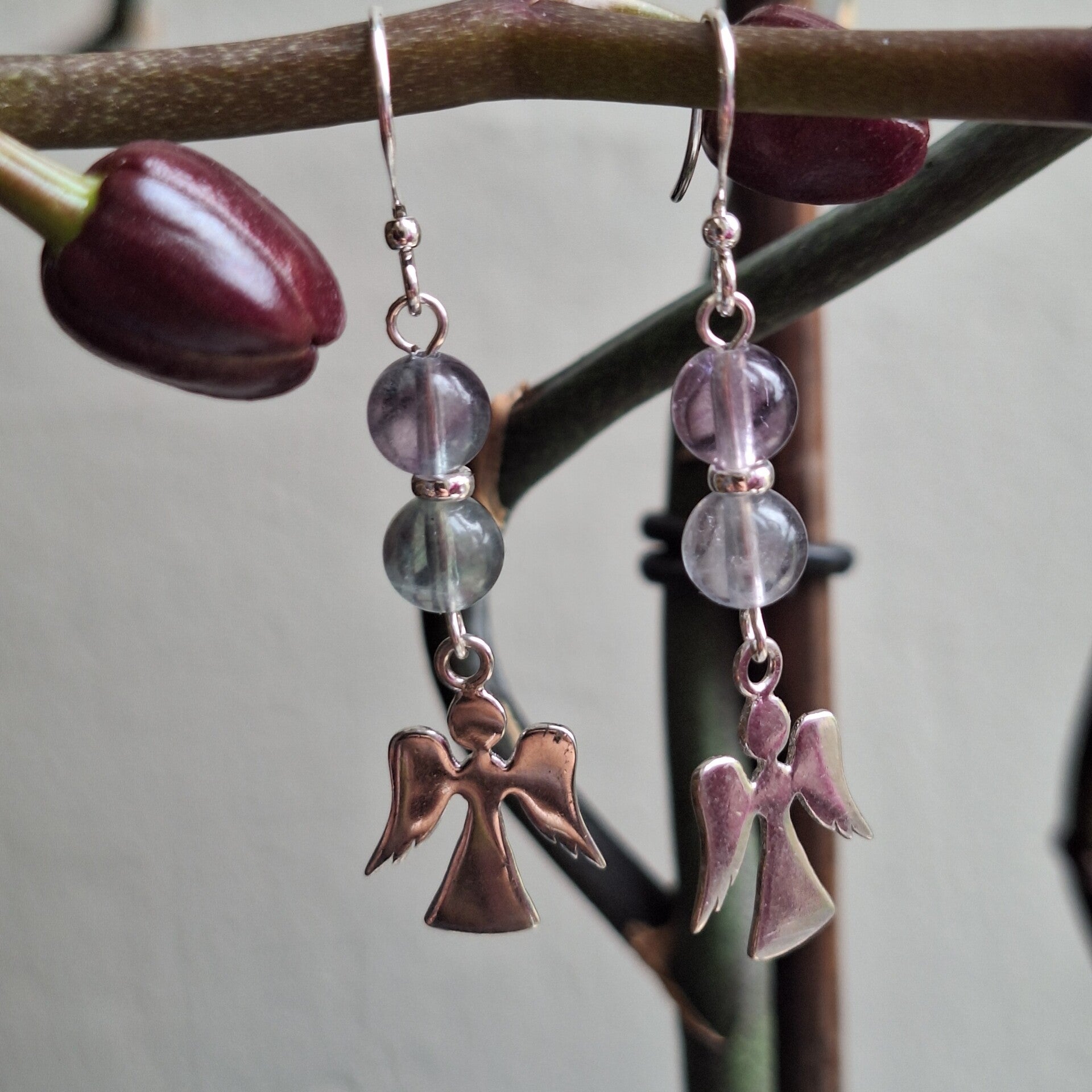 Boucles d'oreilles ange et fluorite