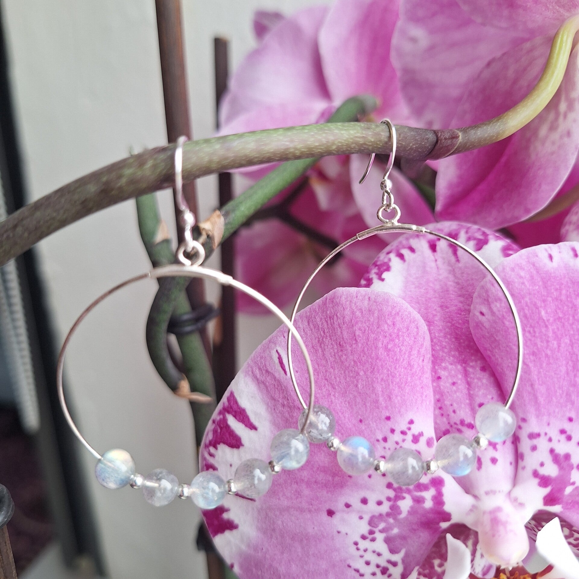 Créoles en argent et labradorites