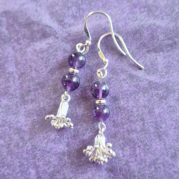 Boucles d'oreilles fleur et améthyste