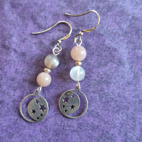 Boucles d'oreilles lune avec pierre de lune