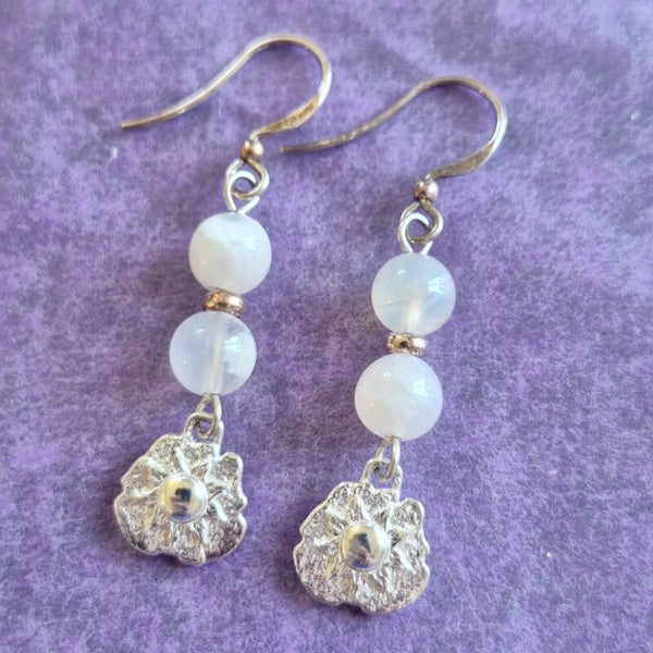 Boucles d'oreilles soleil avec agate fleur de cerisier