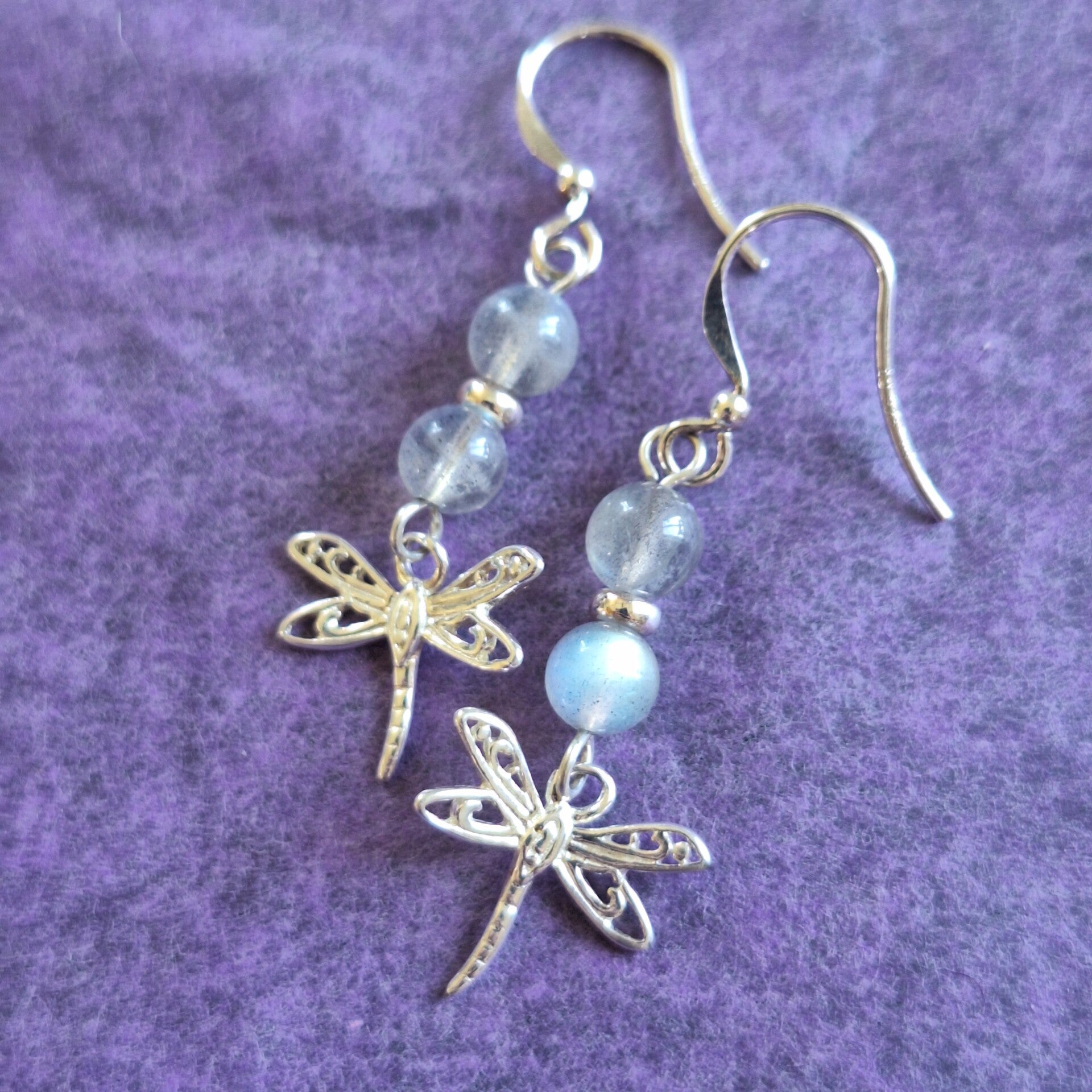Boucles d'oreilles libellule et labradorite