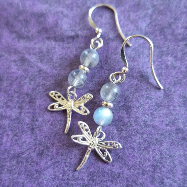 Boucles d'oreilles libellule et labradorite
