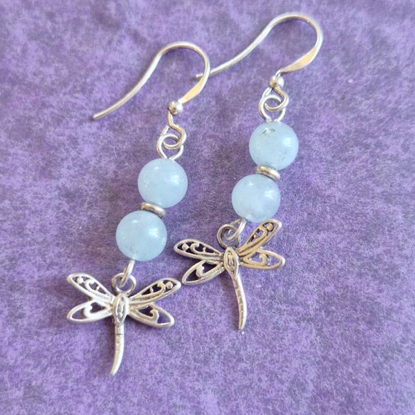 Boucles d'oreilles libellule et Aigue-marine
