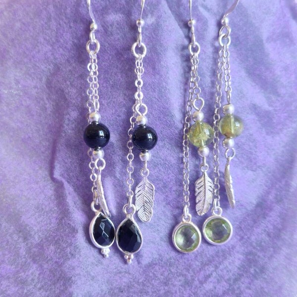 Boucles d'oreilles double chaînettes - plumes