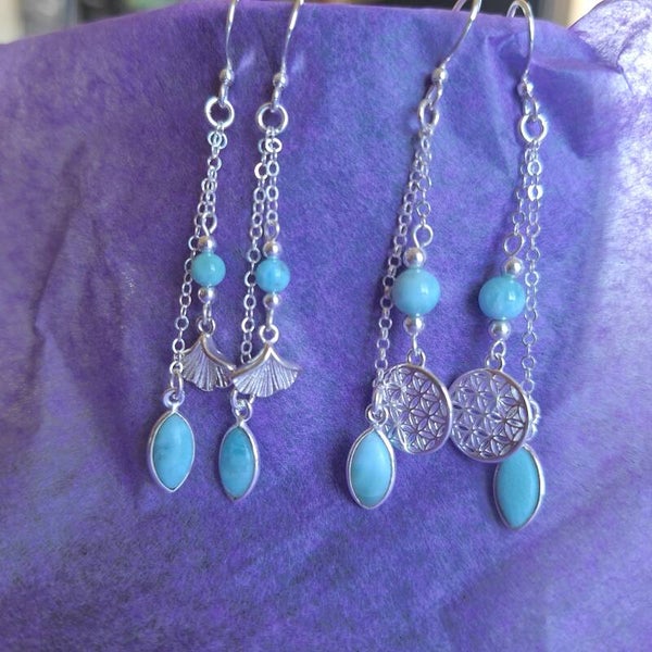 Boucles d'oreilles double chaînettes - larimar