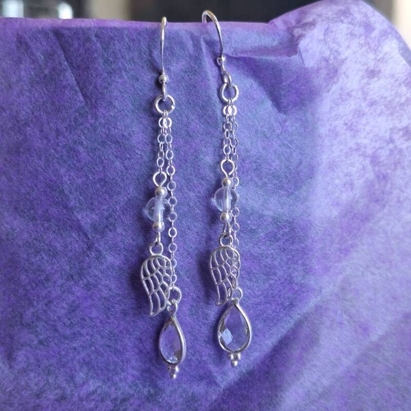 Boucles d'oreilles double chaînettes - cristal de roche
